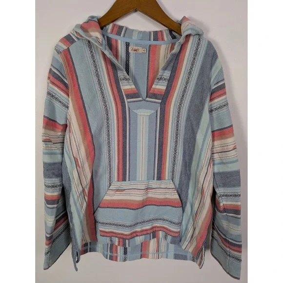 Faherty Baja Poncho Sweater Flannel Top Women's M Organic Cotton Southwestern - Picture 3 of 8